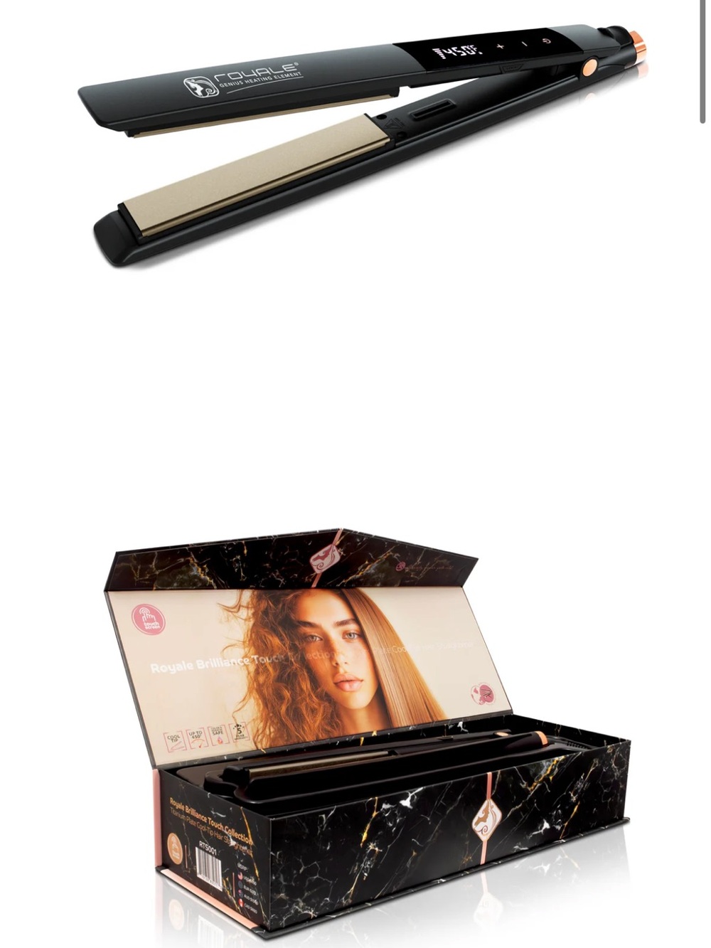Black & Rose Gold Ceramic Hair Straightener - Sleek Salon Flat Iron